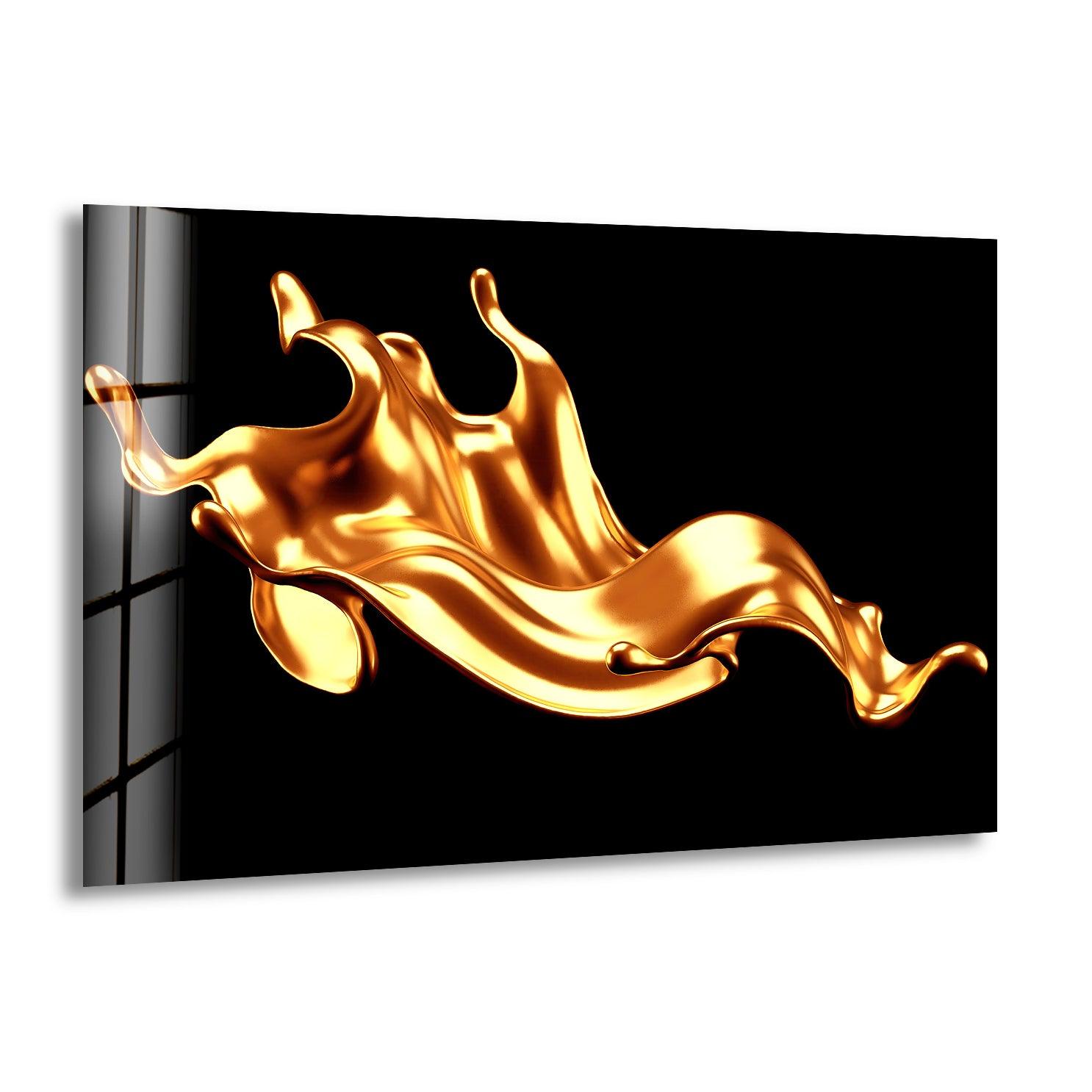 Golden wave Abstract Glass Wall Art