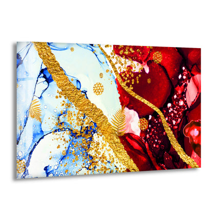 Red and Gold Alcohol ink Glass Wall Art