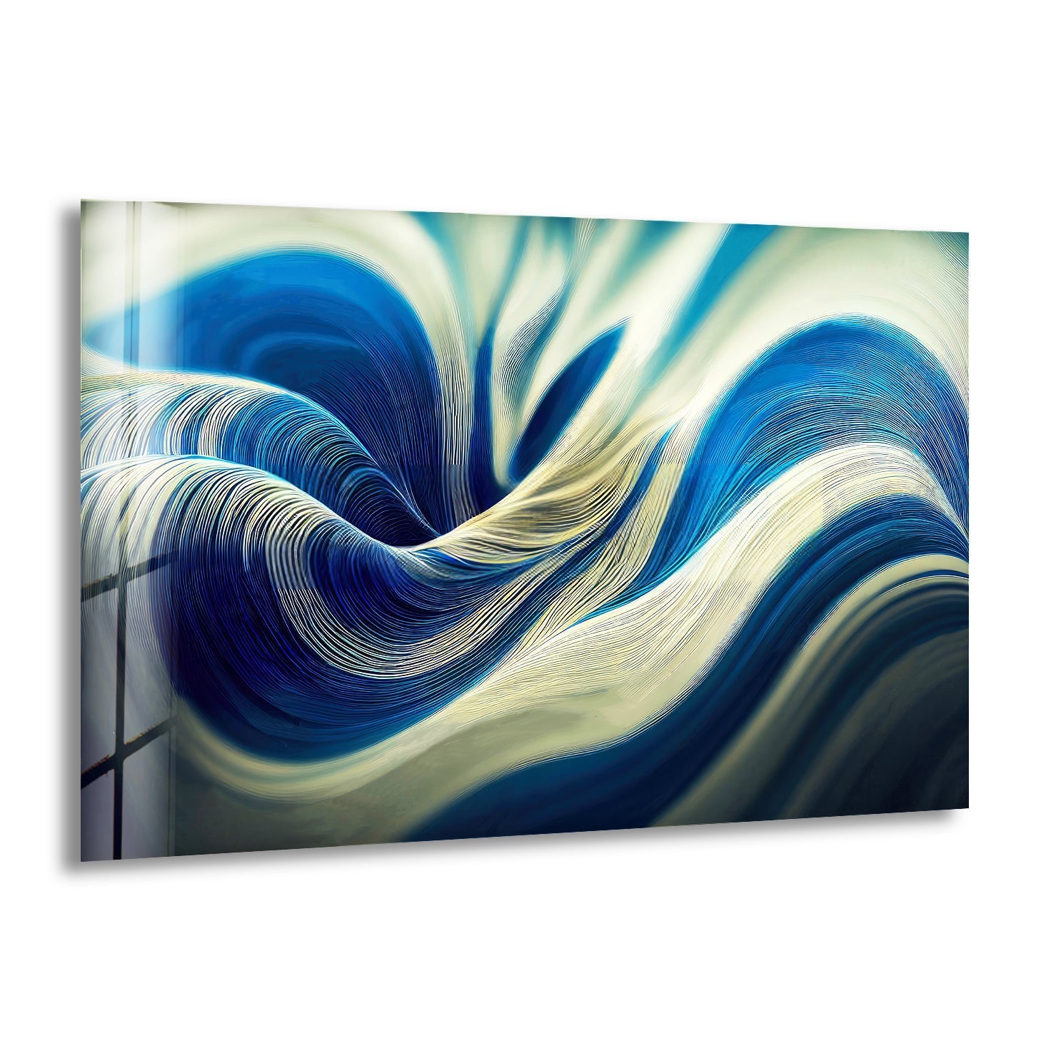 Blue Dream Waves Abstract Glass Wall Art print picture on glass, Tempered Glass Wall Art