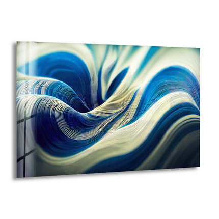 Blue Dream Waves Abstract Glass Wall Art print picture on glass, Tempered Glass Wall Art