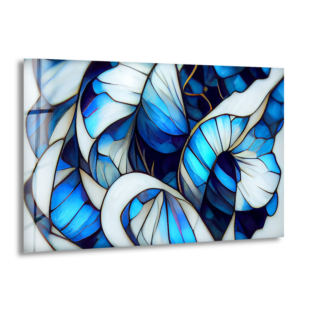 Stained White & Blue Glass Wall Art glass wall decor, glass wall art decor