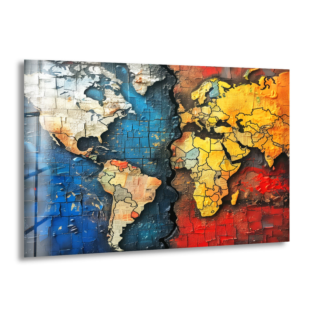 Blue World Map Glass Picture Prints & Cool Wall Art