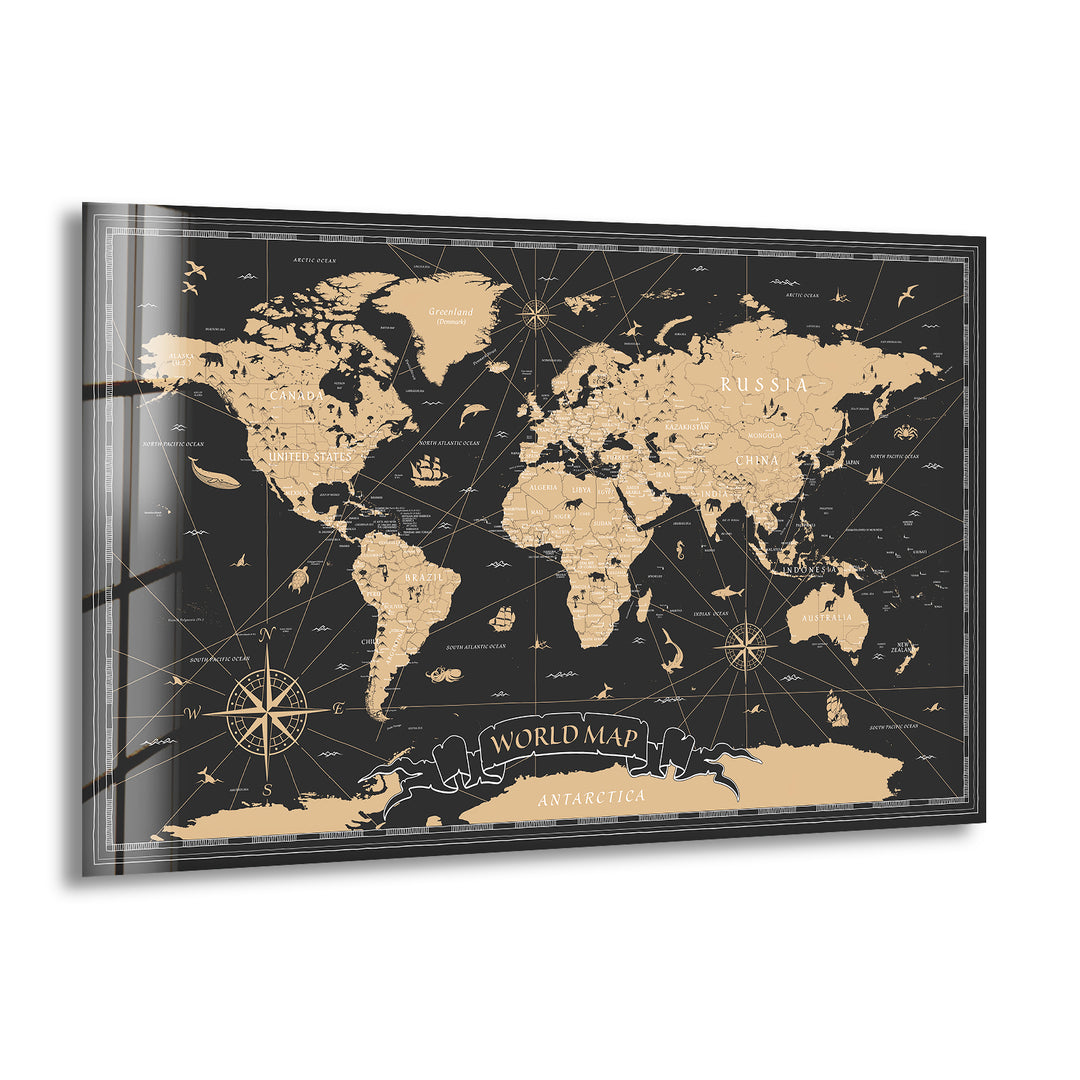 Brown World Map Cool Art Prints & Glass Wall Decor