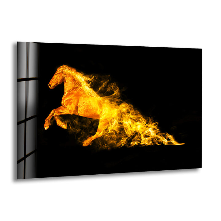 Fire Horse Glass Wall Art glass art painting, glass art for the Wall