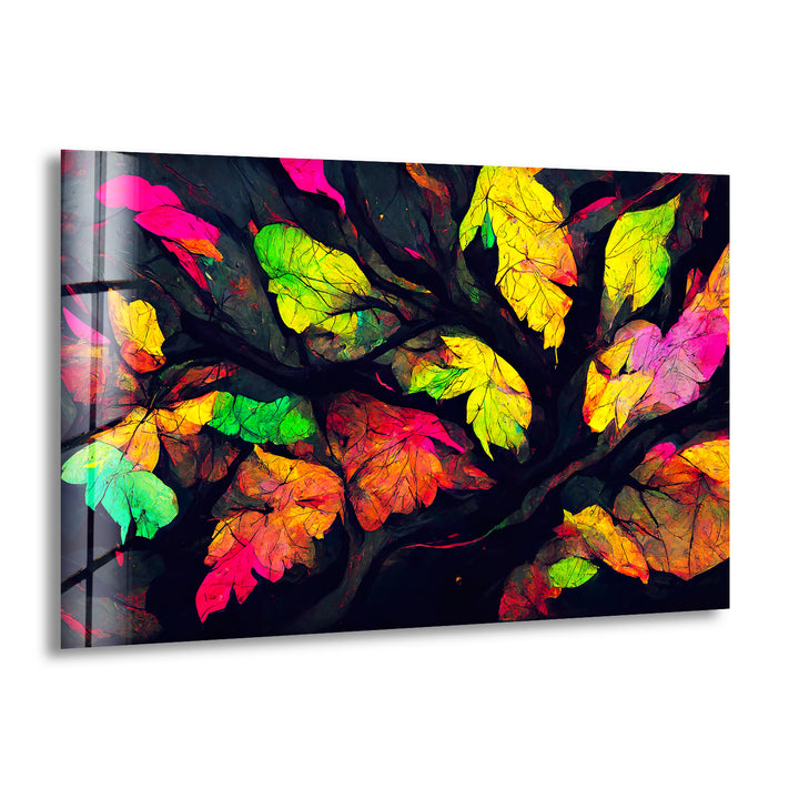 Colored Leaves Painting Glass Wall Art picture on glass wall art, photos printed on glass