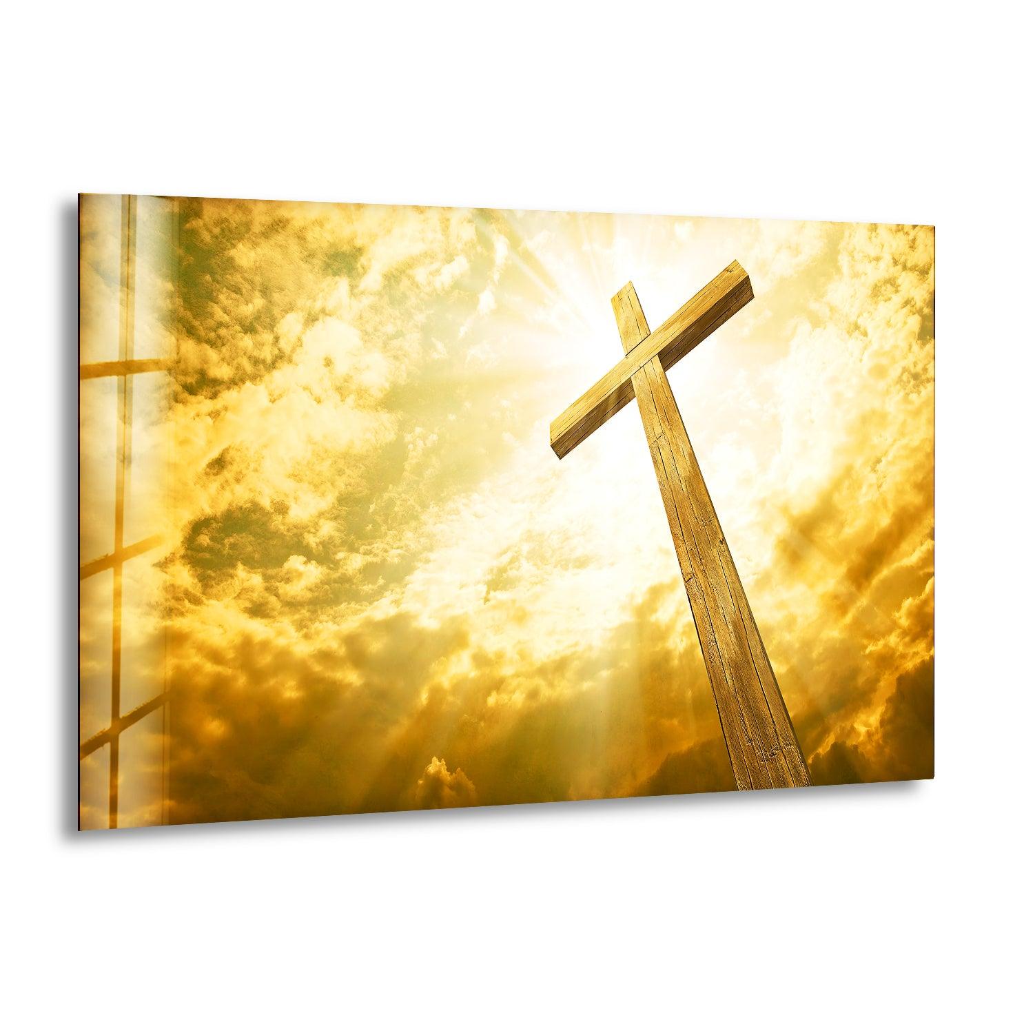 Yellow Christian Jesus Cross Wall Art for Home Elegance