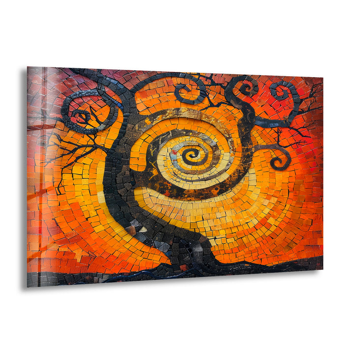 Orange Sunset with Life of Tree Glass Wall Art