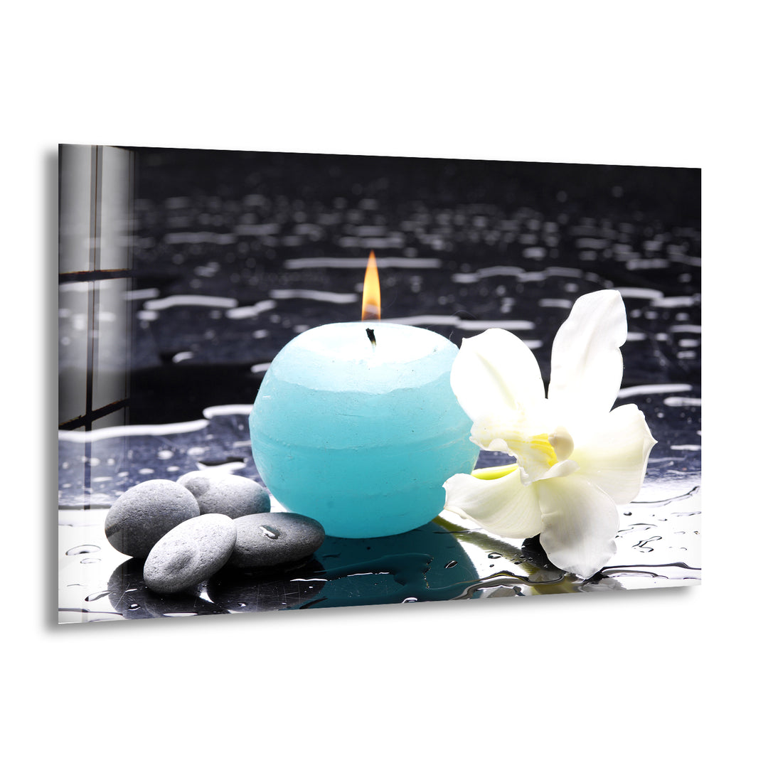 Zen Spa Stones Candle Glass Wall Art picture on glass wall art, photos printed on glass