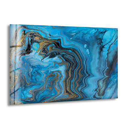 Blue and Gold Alcohol ink Art Glass Wall Art