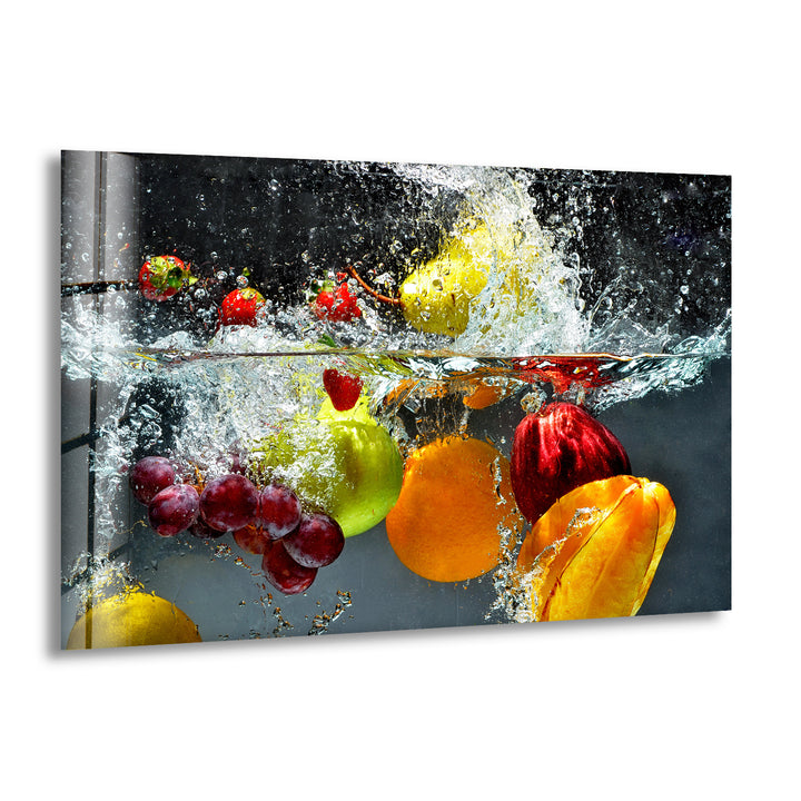 Fruits Water Splash Glass Wall Art