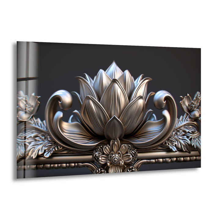 Silver Flower Glass Wall Art, print on glass, glass printed photos