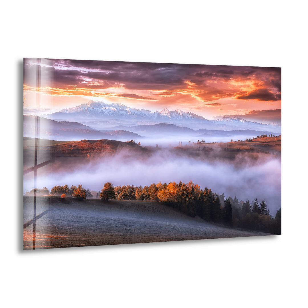 Foggy Mountains Glass Wall Art glass pictures for Wall, glass prints wall art