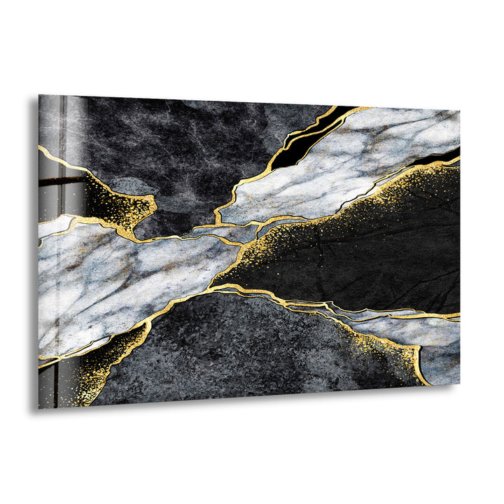 Black AND White Marble with Golden Veins Glass Wall Art