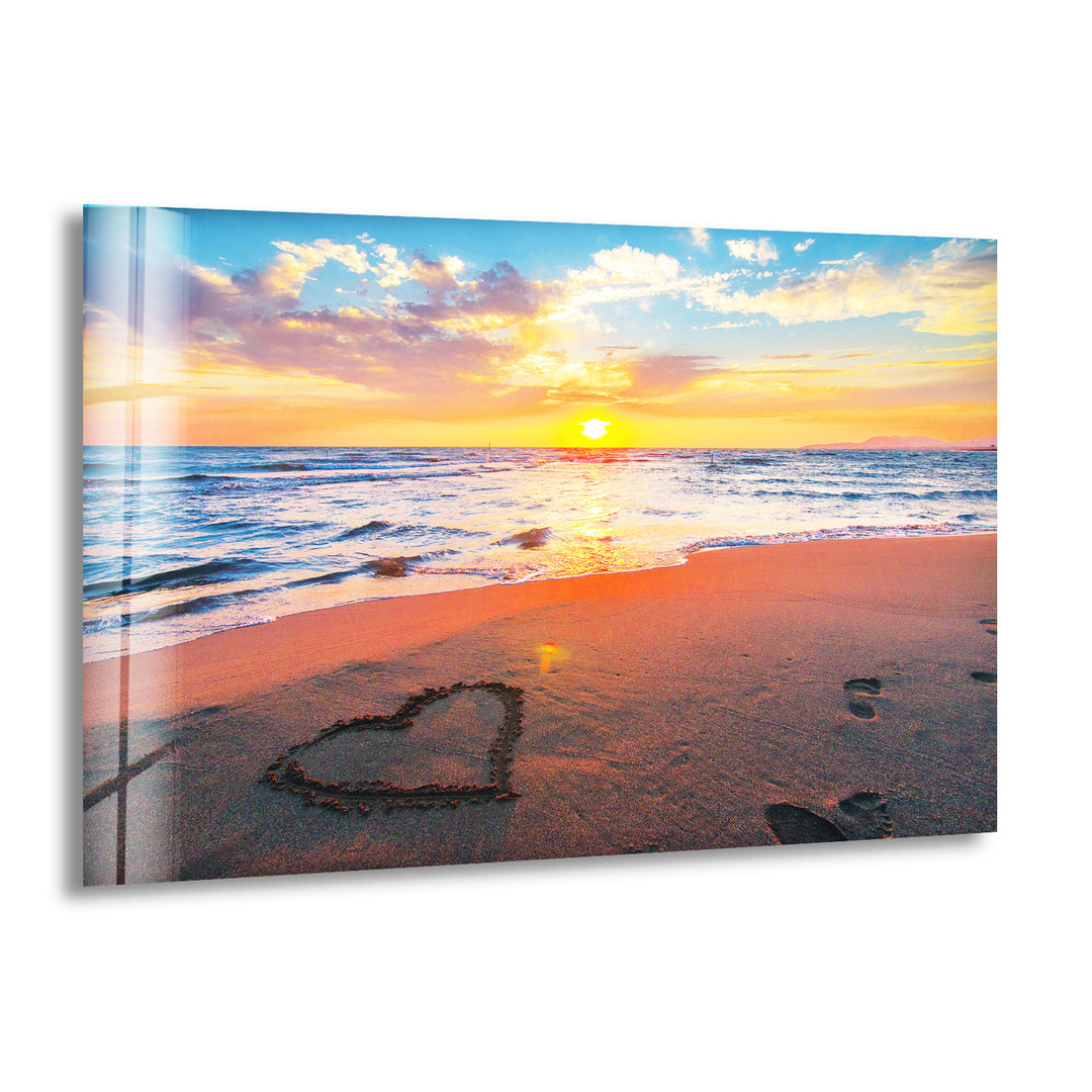 Sunset Beach Love Glass Wall Art custom glass photo prints, large glass prints