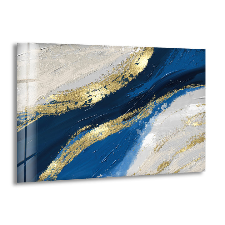 Blue and Gold Modern Art Glass Wall Art