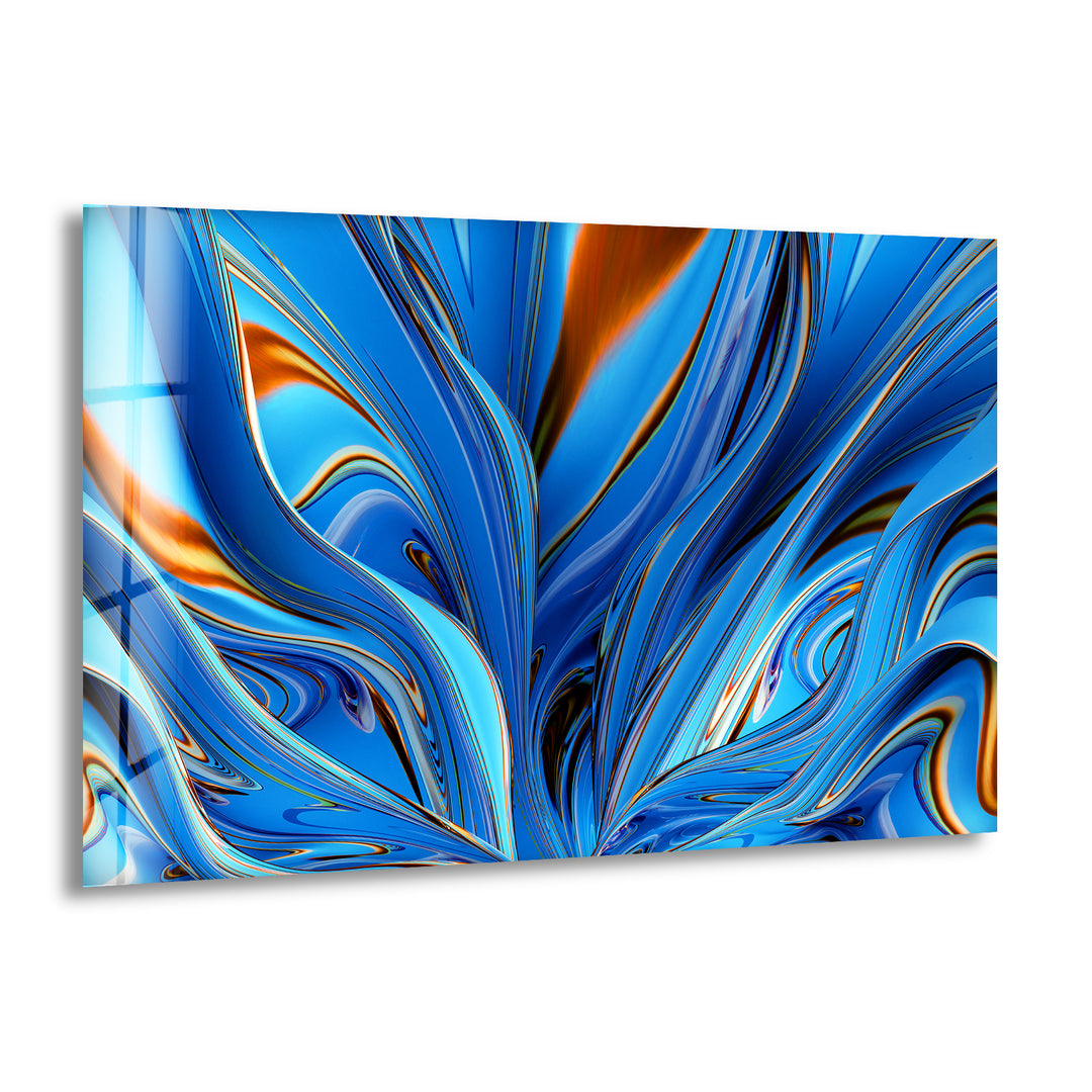 Orange and Blue Abstract Glass Wall Art