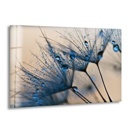 Blue Dandelion Flower Glass Wall Art