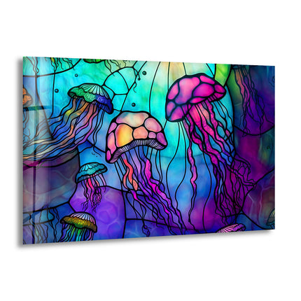 Colored Jellyfish Glass Wall Art glass photo prints, glass picture prints
