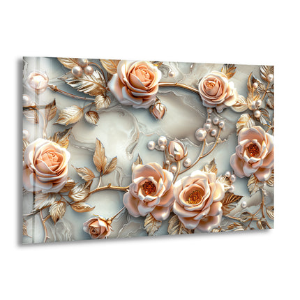 White Pearl Floral Glass Wall Art, print picture on glass, Tempered Glass Wall Art