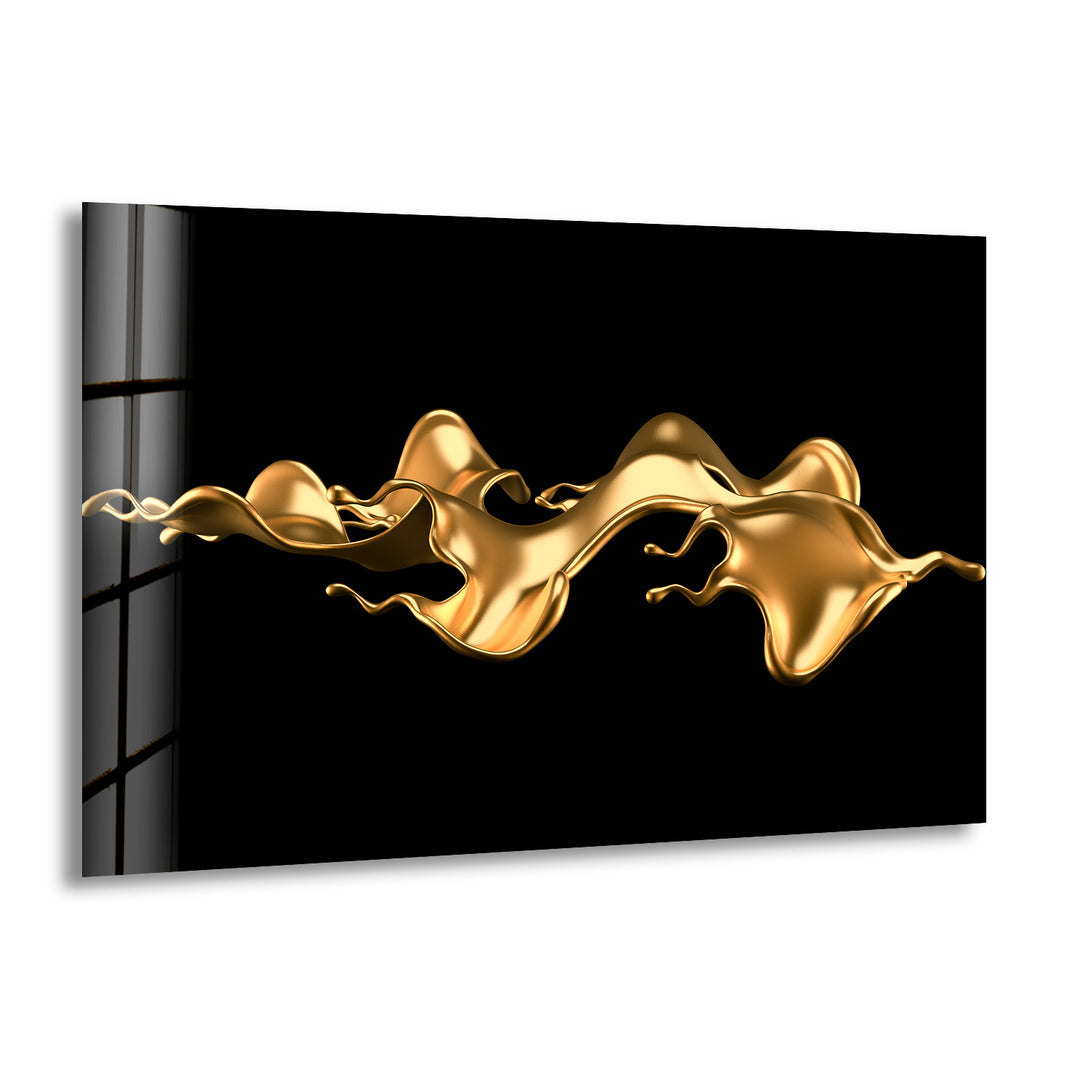 Golden Abstract Wave Tempered Glass Wall Art