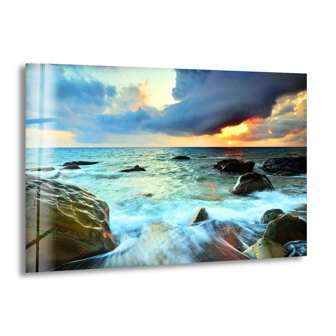 Sunset Cloudy Sea Nature Glass Wall Art large glass photo prints, glass wall photos