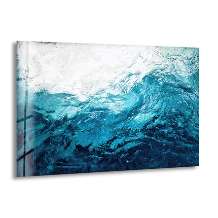 Blue Abstract of Seawater Flow Glass Wall Art