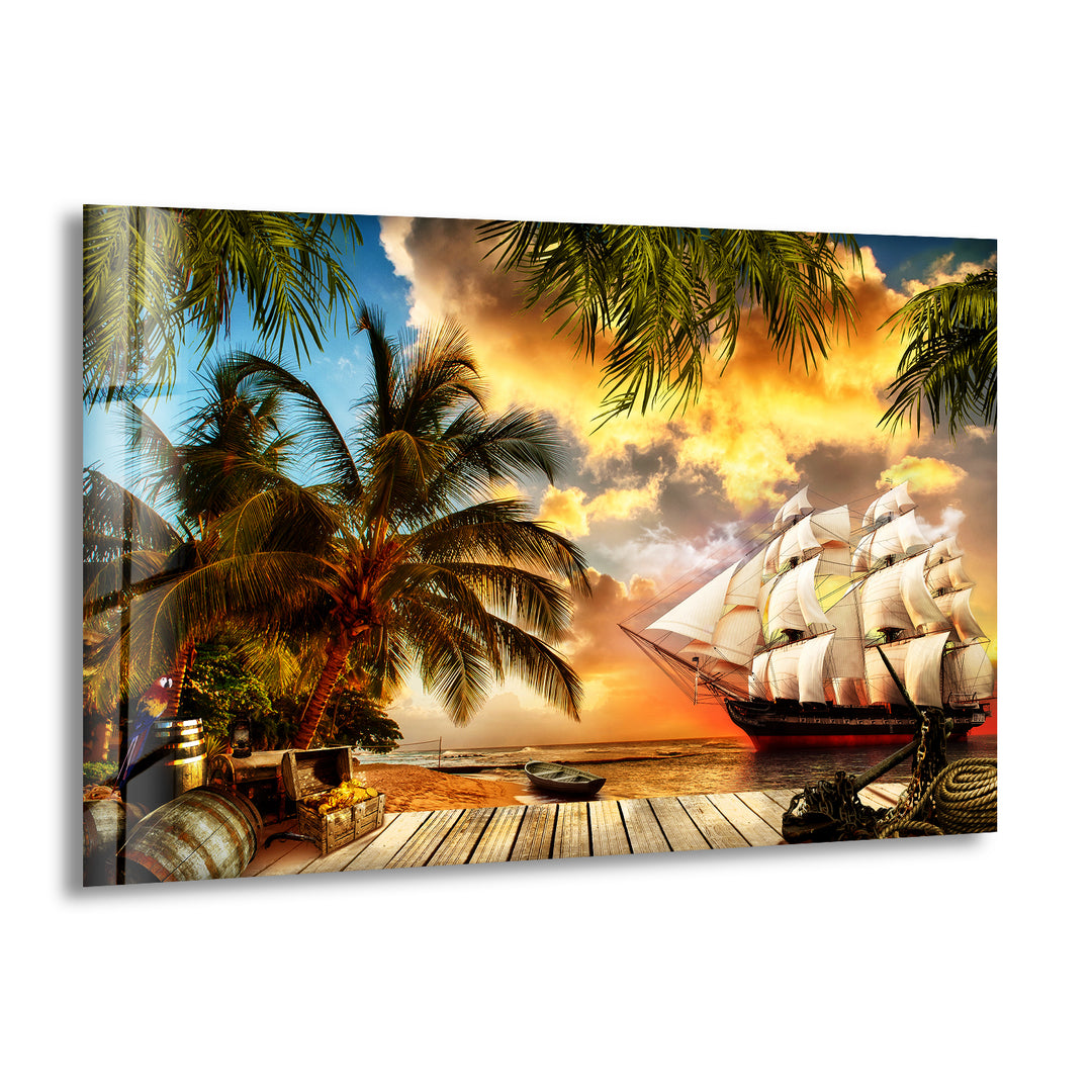 Island Pirate Ship Glass Wall Art Glass Printing Wall Art, Print photos on glass