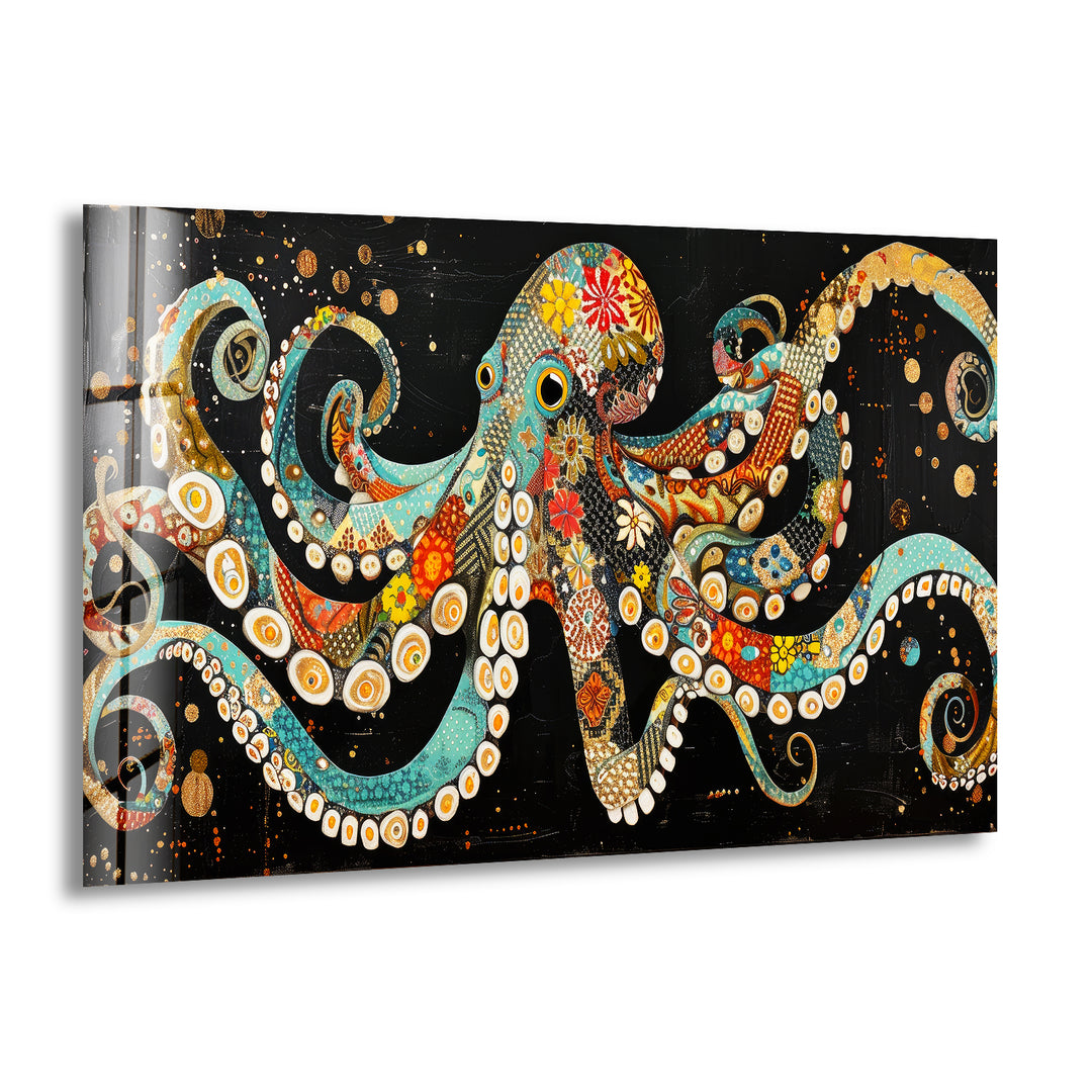 Ethnic Patterned Octopus Glass Wall Art photo print on glass, prints on glass wall art