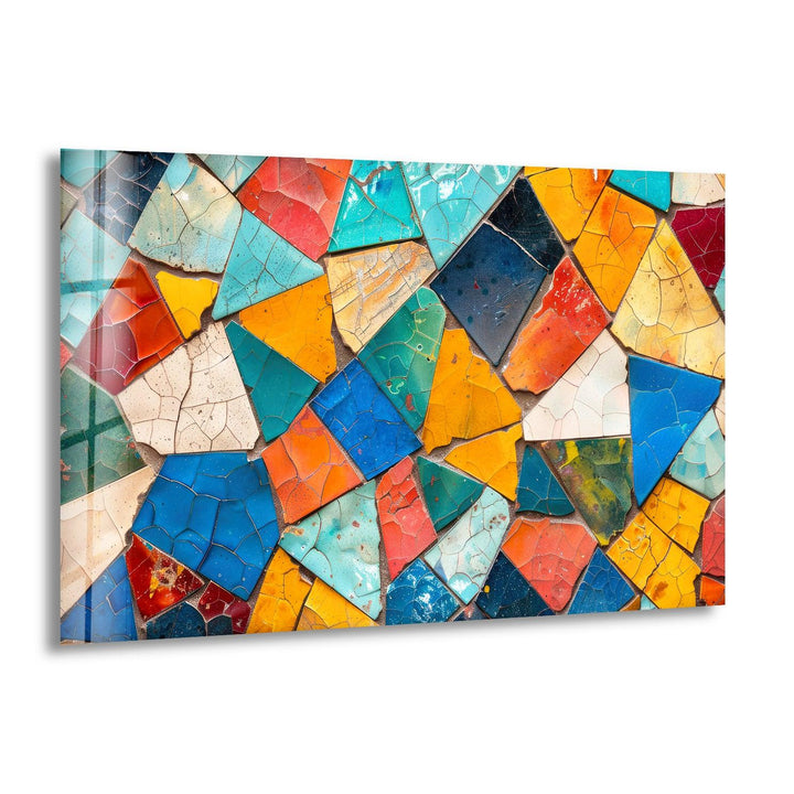 Cracked Colored Mosaic Design Glass Wall Art print picture on glass, Tempered Glass Wall Art
