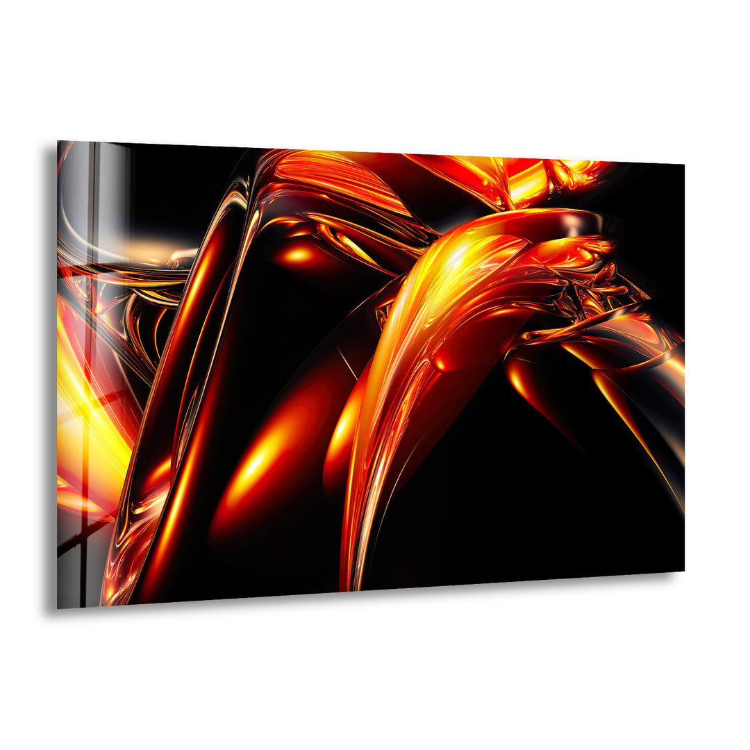 Orange & Black Fractal Abstract Glass Wall Art print picture on glass, Tempered Glass Wall Art
