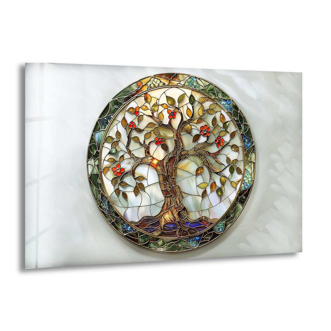 Tree of Life Circle Glass Wall Art print picture on glass, Tempered Glass Wall Art