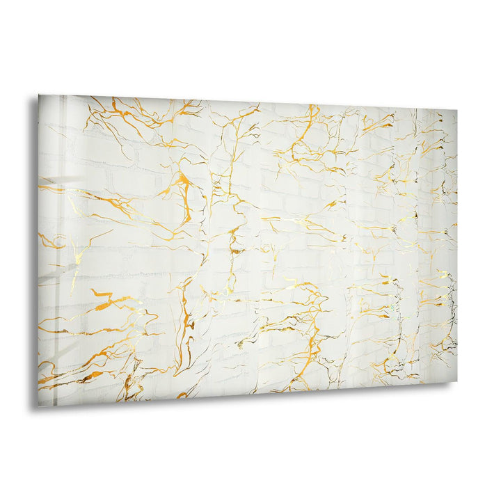 White Marble with Gold Waves Glass Wall Art