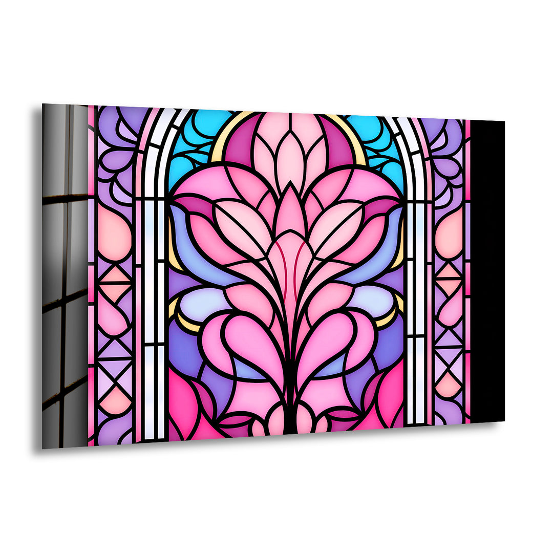 Stained Pink Floral Glass Wall Art glass photo prints, glass picture prints