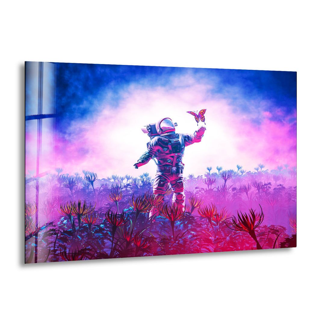 Astronaut With Butterfly Glass Wall Art, print on glass, glass printed photos