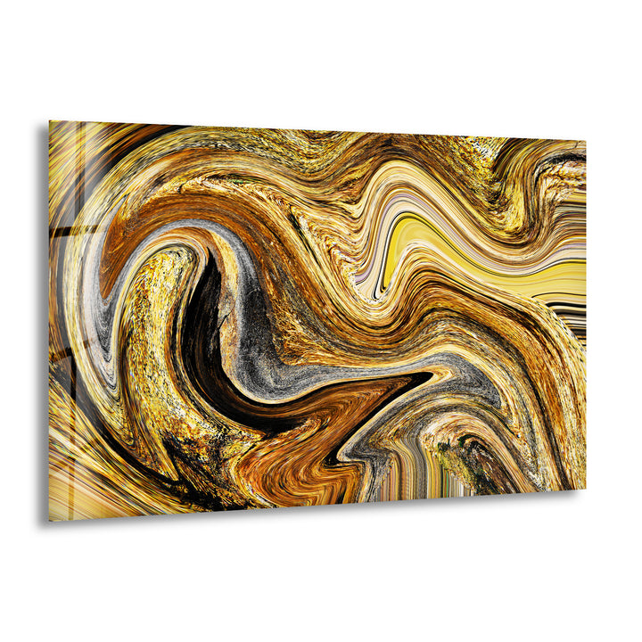 Liquid Marble Pattern in Gold Glass Wall Art