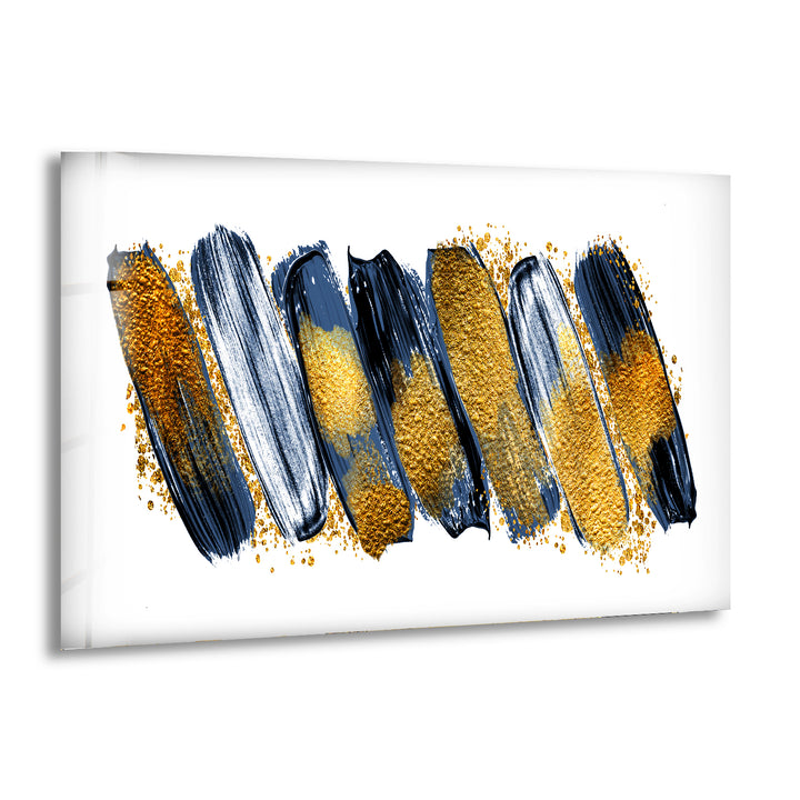 Gold Glitters with Blue Abstract Glass Wall Art