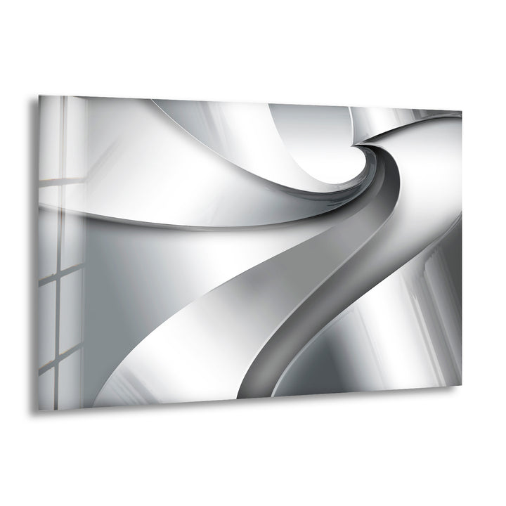 Gray Abstract with a Metal Spiral Glass Wall Art