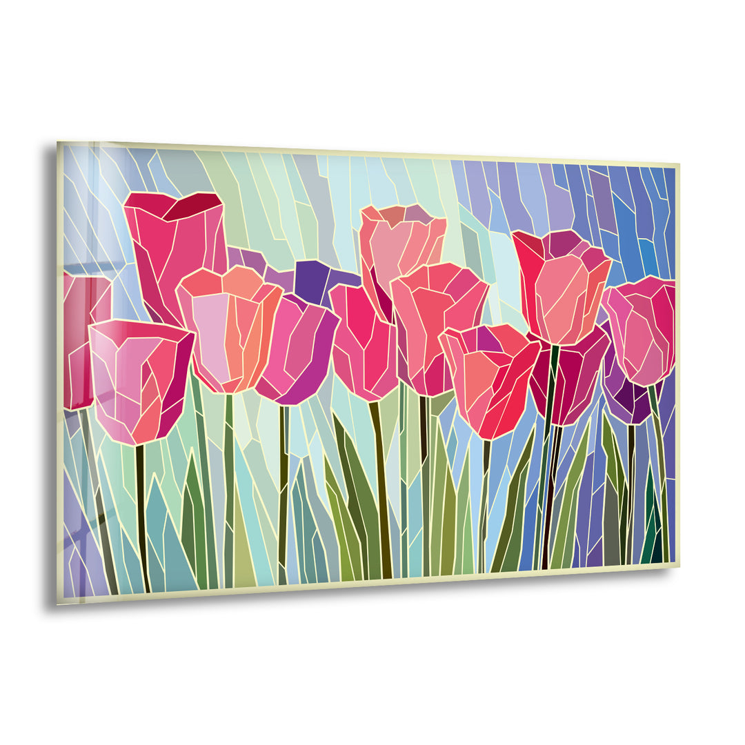 Pink Tulip Stained Glass Wall Art,print on glass, glass printed photos