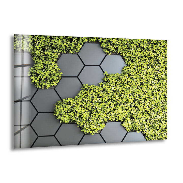 Hexagon Green Leaves Glass Wall Art large glass photo prints, glass wall photos