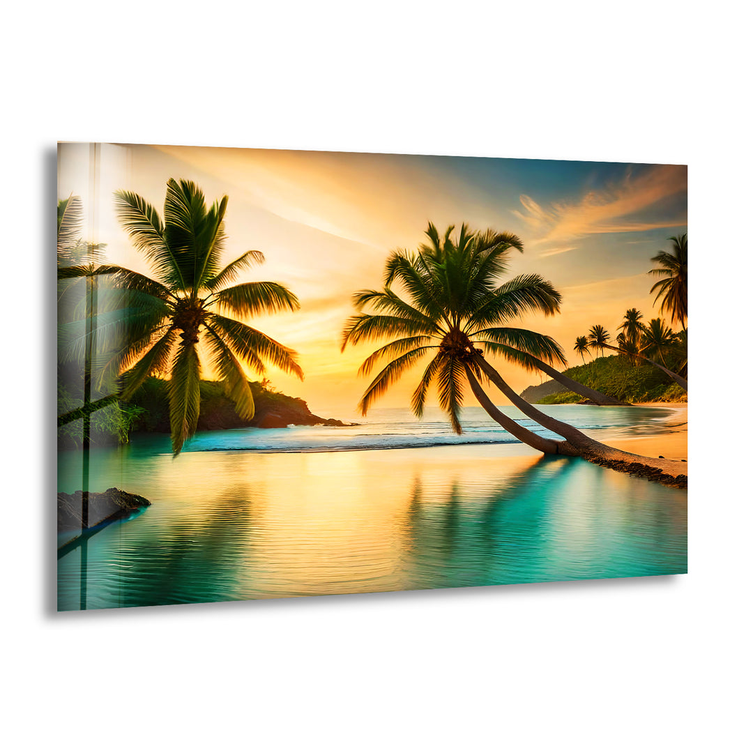 Tropical Orange Sunset Glass Wall Art print on glass, glass printed photos