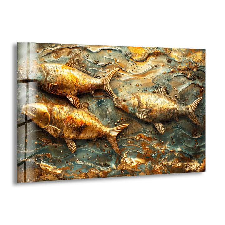 Golden Fishes Glass Wall Art glass art painting, glass art for the Wall