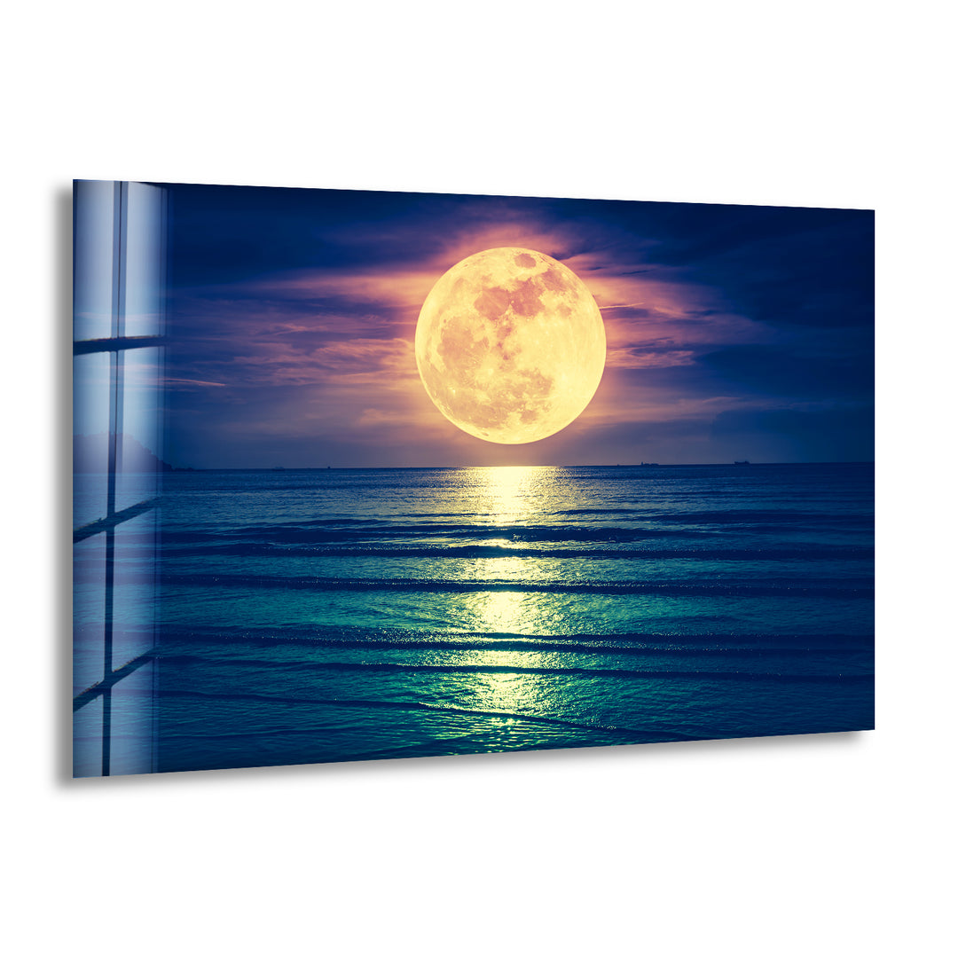 Moon Night Landscape Glass Wall Art print picture on glass, Tempered Glass Wall Art