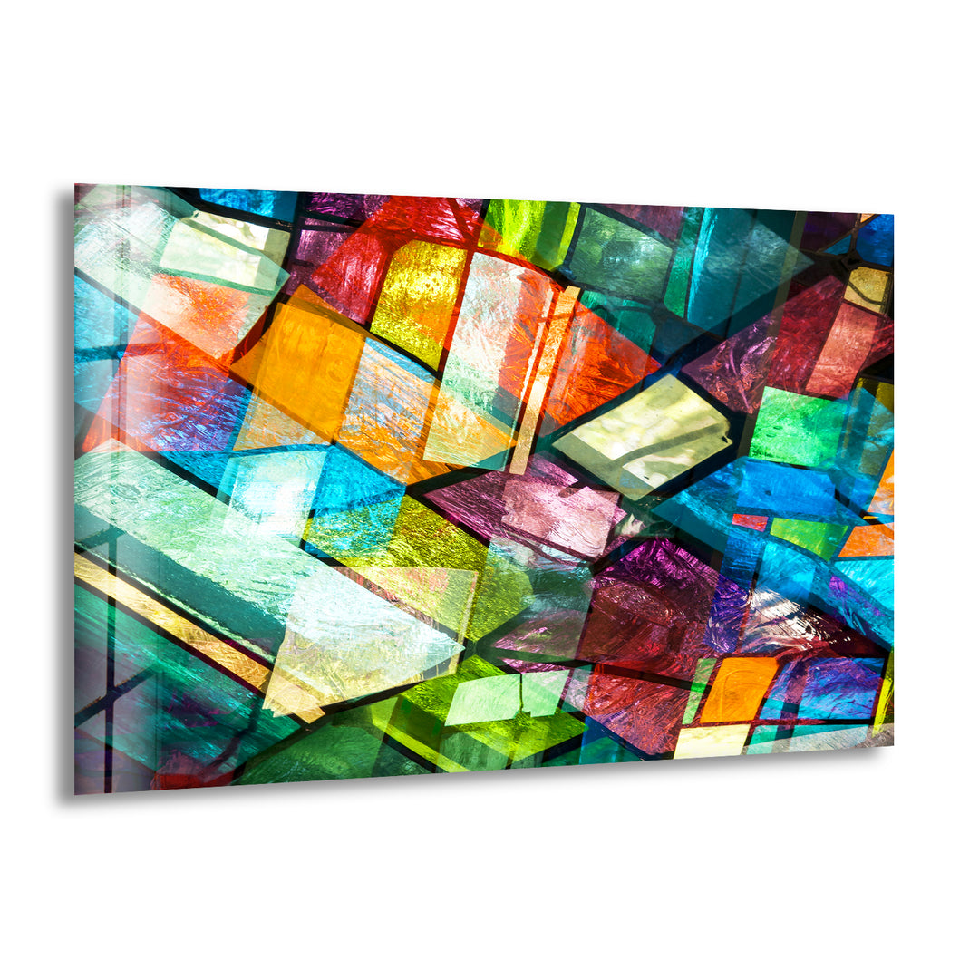 Stained Colorful Geometrics Glass Wall Art Glass Printing Wall Art, Print photos on glass