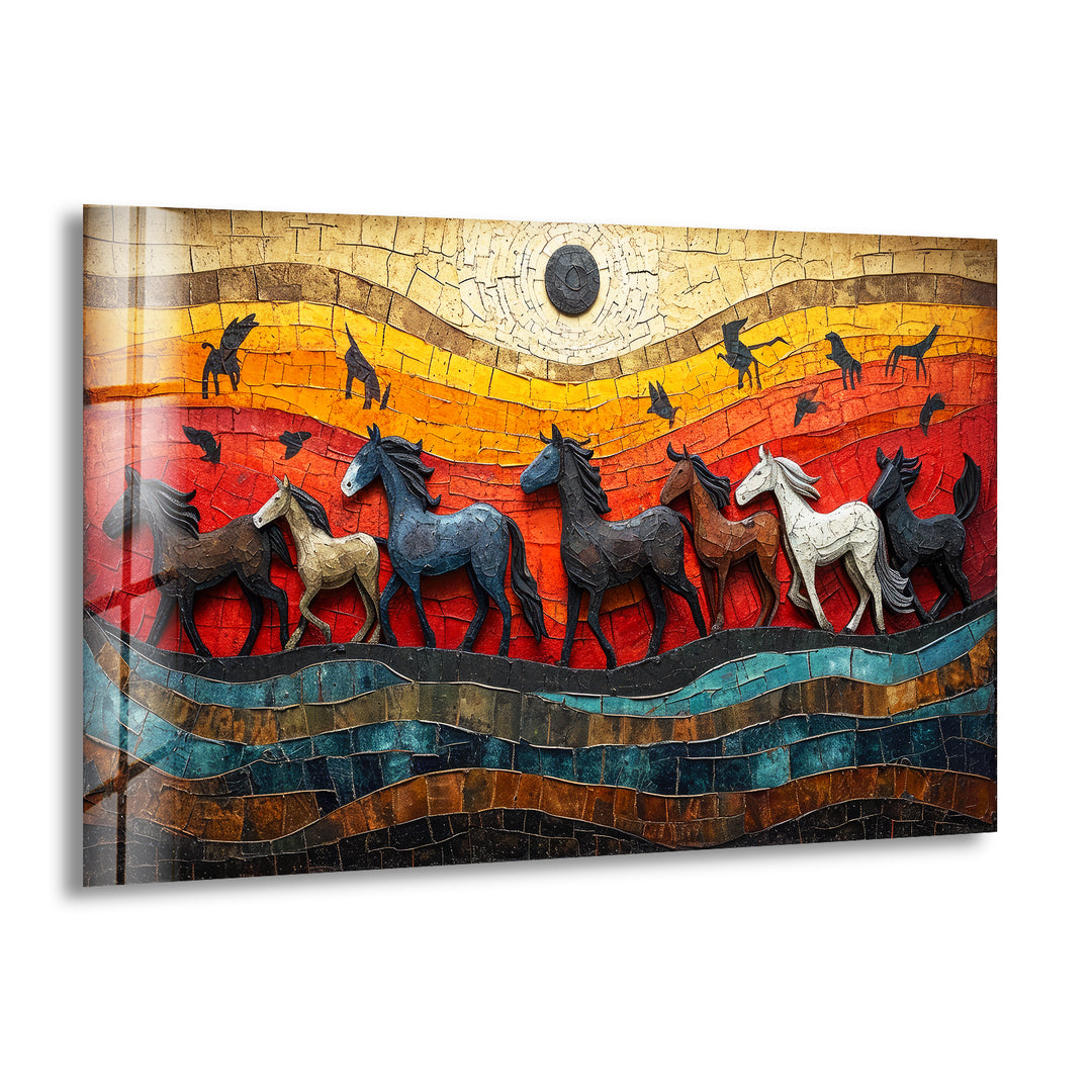 Mosaic Horses Glass Wall Art custom glass pictures, glass art prints