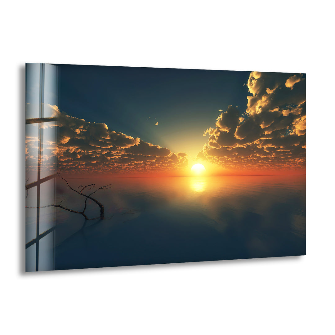 Sunset Over Calm Water Glass Wall Art large glass photo prints, glass wall photos