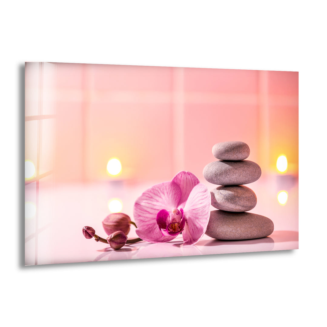 Zen Spa Stones and Pink Flower Cool Wall Art & Glass Wall Decor