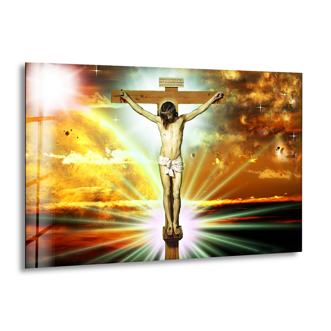 Christian Jesus Cross Modern Glass Wall Art Decor