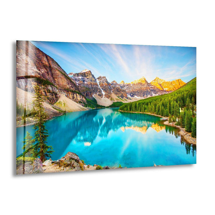 Moraine Lake Colorful Glass Wall Art print picture on glass, Tempered Glass Wall Art