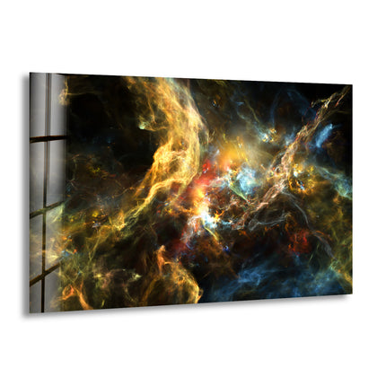 Fractal Nebula with Starfield Glass Wall Art