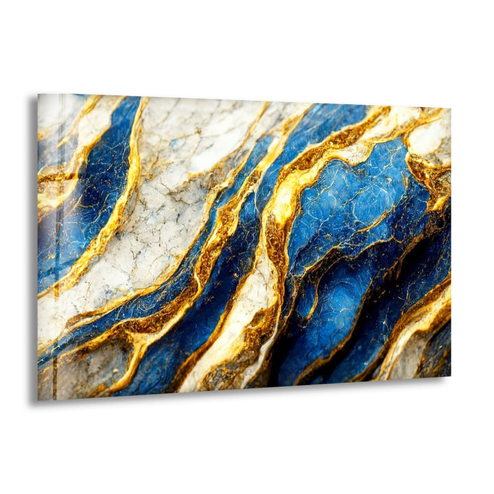 Gold and Blue Abstract Glass Wall Art